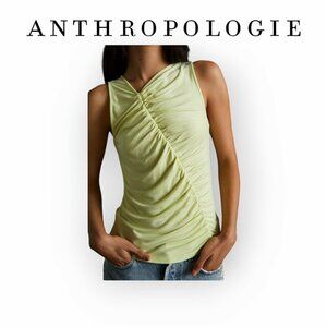 Anthropologie Lemon Lime Ruched Stretch Sleeveless Tank Top Size Large NWT